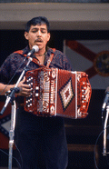 Norteno accordion player Tomas Granado performing at the 1992 Florida Folk Festival - White Springs, Florida.