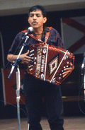 Norteno accordion player Tomas Granado performing at the 1992 Florida Folk Festival - White Springs, Florida.