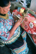 Alice Osceola makes a Seminole coil basket - Hollywood Indian Reservation, Florida