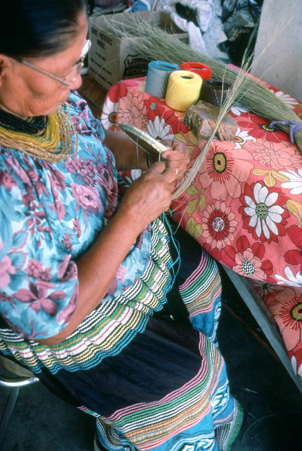 Alice Osceola makes a Seminole coil basket - Hollywood Indian Reservation, Florida