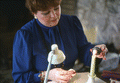 Sophia Moskaluk demonstrating Ukrainian egg decorating - White Springs, Florida