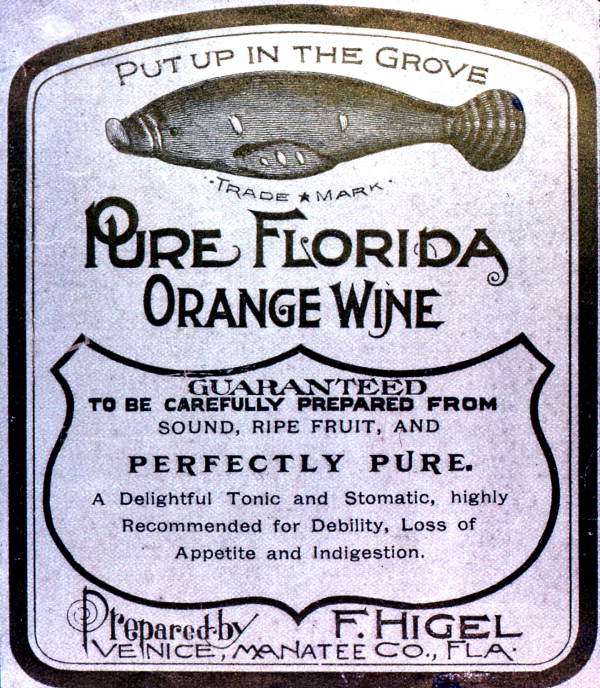 F. Higel's medicinal citrus wine label.