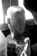 Close up of a wood carving.