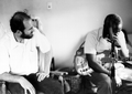 Emmett Murray at a recording session with folklorist Dwight DeVane- Belle Glade, Florida.