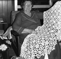 Thelma Pacetti holding up her crochet work : Saint Augustine, Florida