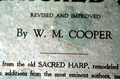 Section of the cover from a copy of the revised "Sacred Harp" by W.M. Cooper
