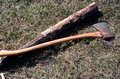 Ax and small piece of white oak used by Lucreaty Clark for basket making