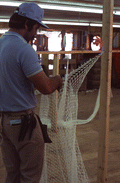 Billy Burbank III hanging up a fishing net - Fernandina Beach, Florida