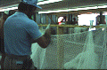 Billy Burbank III working at making a fishing net - Fernandina Beach, Florida