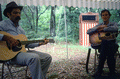 Gamble Rogers (R) and blues guitarist/singer Roy Book Binder performing at 1982 Florida Folk Festival- White Springs, Florida