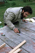 David Taylor takes measurements of 12 foot "dinky" - Eastpoint, Florida