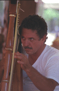 Jesus Rodriguez playing the Venezuelan harp at the 1988 Florida Folk Festival - White Springs, Florida