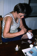 Evelyn Coskey demonstrating Polish egg decoration (pysanky) - Starke, Florida