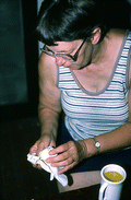 Evelyn Coskey demonstrating Polish egg decoration (pysanky) - Starke, Florida