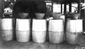 Rosin in barrels with funnels for shrinkage