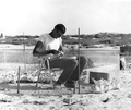 Waterfowl biologist Dale Crider working with birds.
