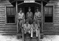Army infantry officers on steps of Officers Club at CCC camp P-63: Bronson, Florida