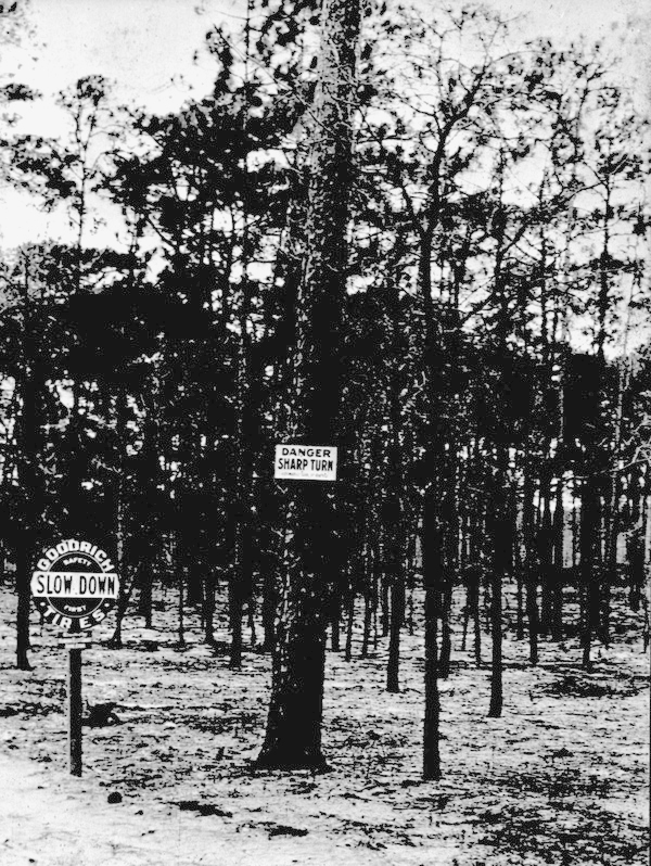 It was awfully nice of Goodrich Tires to post this sign near De Leon Springs warning motorists to slow down, but notice they did a little advertising at the same time (circa 1915).