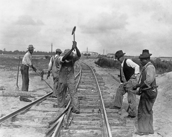 Laying railroad track for airport construction in Jacksonville