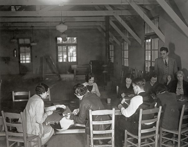 Leatherworking class at Camp Roosevelt (circa 1936).