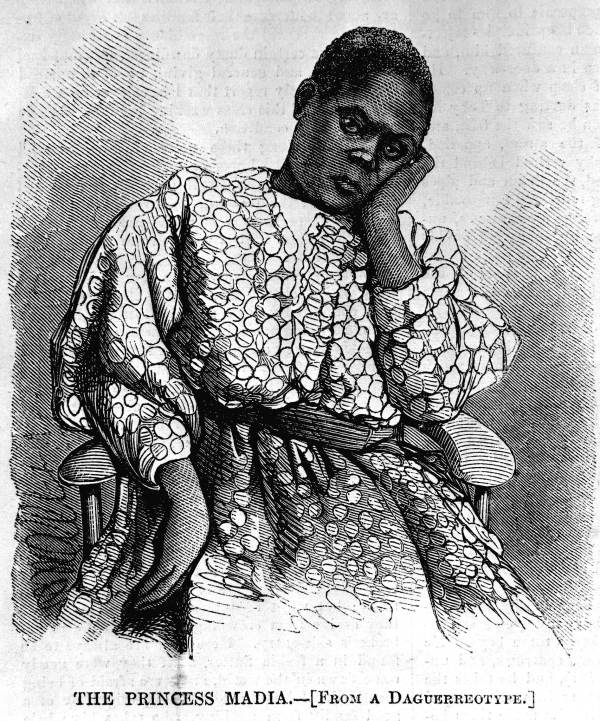 A sketch made from a daguerreotype of an African refugee at Key West in 1860. This young woman was given the title of 