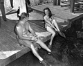 Newt Perry coaching Ann Blyth during filming - Weeki Wachee Spring, Florida.