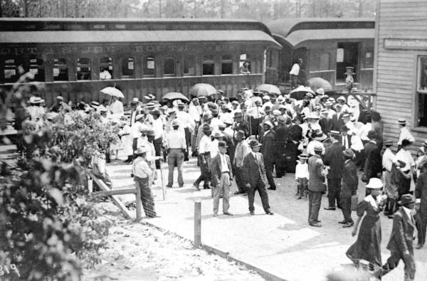 Arrival of Apalachicola Northern Railroad train - Port Saint Joe, Florida.