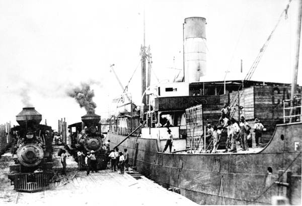 Apalachicola Northern Railroad locomotives at dock - Port Saint Joe, Florida.