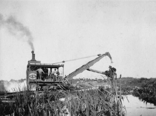 American Railroad Ditcher at work during the building of the Moore Haven and Clewiston Railway