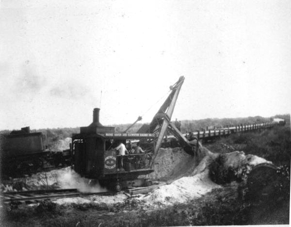 American Railroad Ditcher at work during the building of the Moore Haven and Clewiston Railway