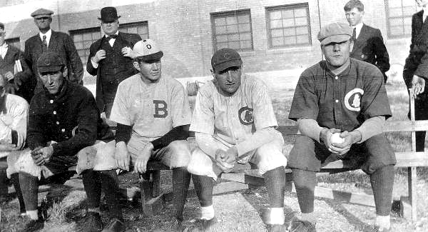 Major League baseball players at Stetson University in DeLand. L to R: Chicago Cubs pitcher Lew Richie, Boston Braves outfielder Jim Murray, Chicago Cubs catcher Jimmy Archer and Chicago Cubs outfielder and first baseman Bill Hinchman (1913).