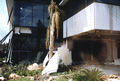 Close-up view of a building damaged during Hurricane Andrew in Dade County, Florida.