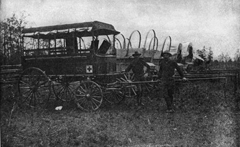 Hospital patrol and supply wagons, in the field