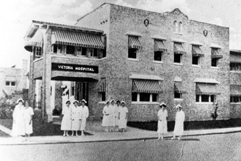 Nurses gathered in front of Victoria Hospital: Miami, Florida