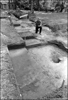 State archaeologist Calvin Jones excavating Hernando Desoto's 1539 winter encampment : Tallahassee, Florida (1987)
