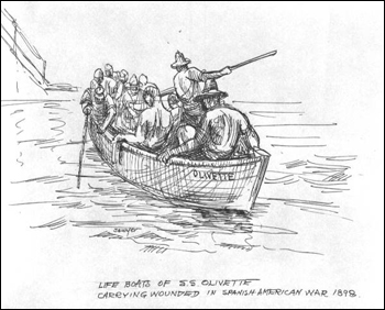 "Olivette" life boat carrying wounded in Spanish-American War, 1898, drawn by Philip Ayers Sawyer