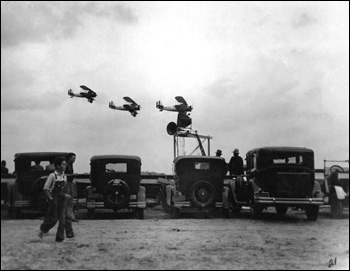 View showing naval planes in flight during grand opening of Dale Mabry Field in Tallahassee, Florida (1929)