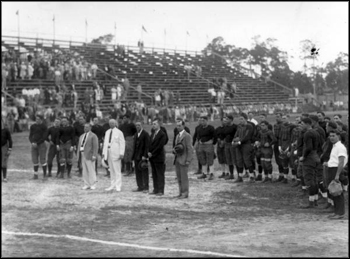 Singing of the national anthem at a University of Miami football game: Miami, Florida (ca. late 1920s)