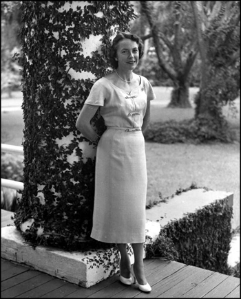 Mary Call Darby Collins on the front porch of The Grove (1956)