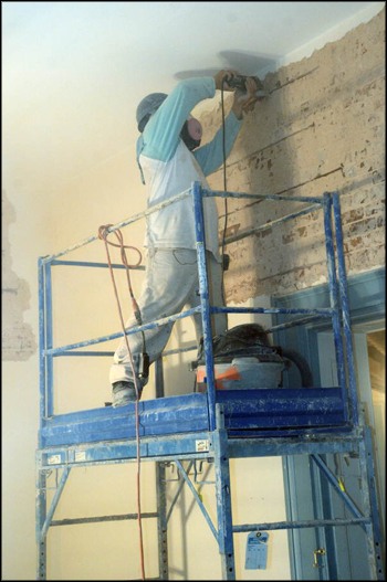 Brick repair work during first phase of restoration at The Grove (2011)