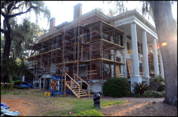 Scaffolding in place during exterior masonry repair (2011)