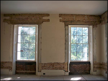 Interior brick wall prepared for restoration at The Grove (2011)