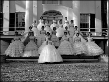 May Day Queen Kay Lamb and her court on the steps of The Grove (1960)