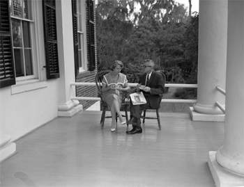 Gov. and Mrs. Collins on the front porch at The Grove (1961)