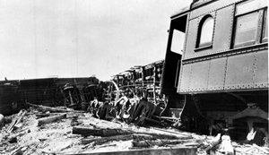 Damaged Florida East Coast Railroad train from 1935 hurricane