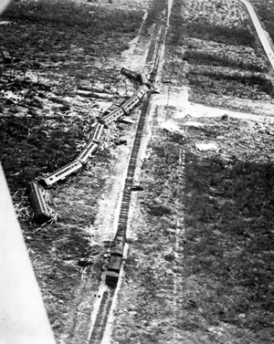 Rescue train swept off the tracks by the 1935 Labor Day hurricane