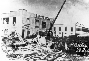 Automotive garage, demolished by the hurricane of 1928: Belle Glade, Florida