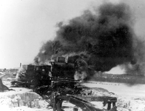 Mortal remains of victims of the 1935 hurricane being cremated: Snake Creek, Florida