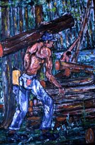 Painting, "Workmen in Woods", by Pharoah Baker: Lake City, Florida (1982)