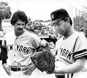 Florida Governor Bob Graham wearing a New York Yankees uniform (1980)